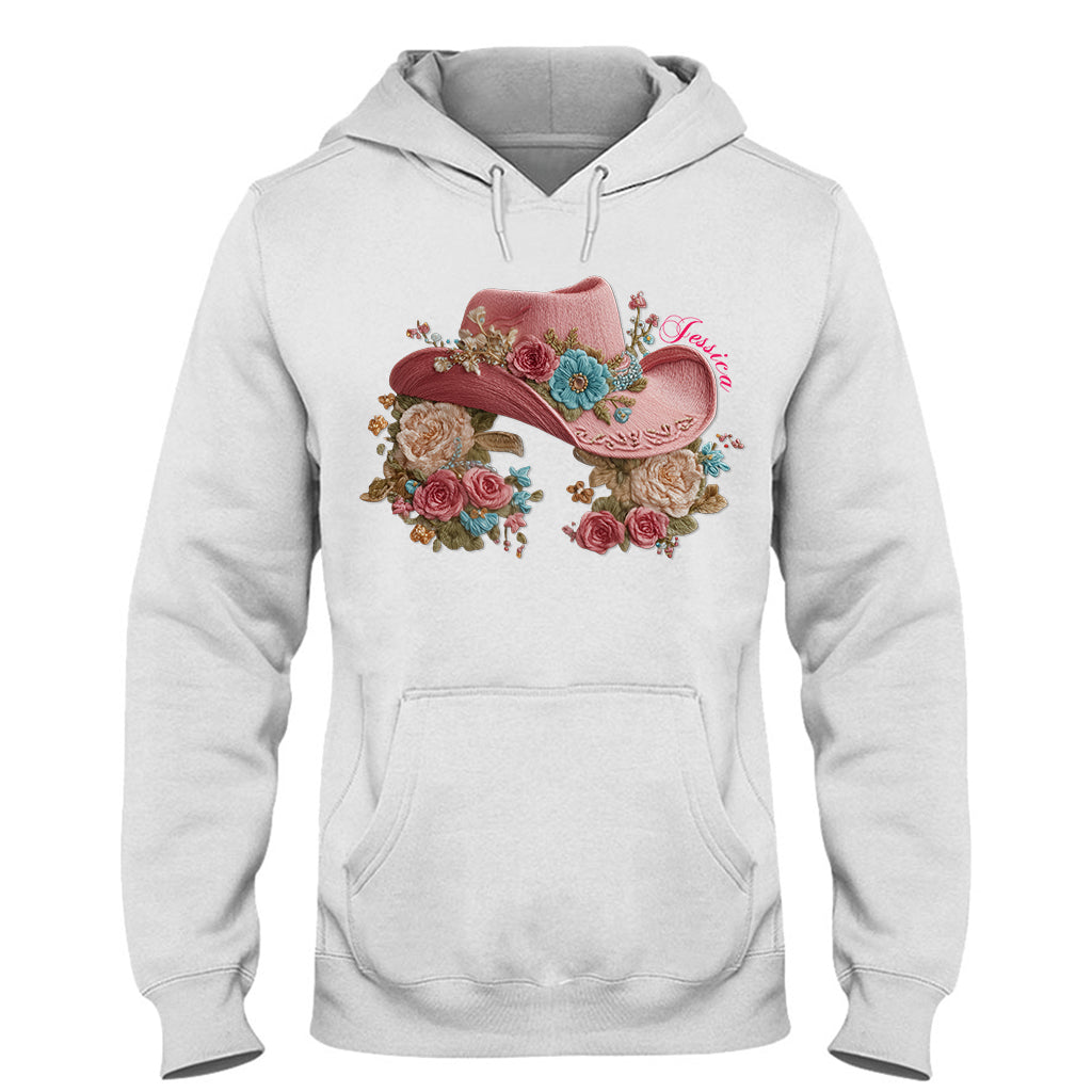 Chapeau de cowgirl et fleurs - T-shirt et sweat à capuche personnalisés pour cowgirl