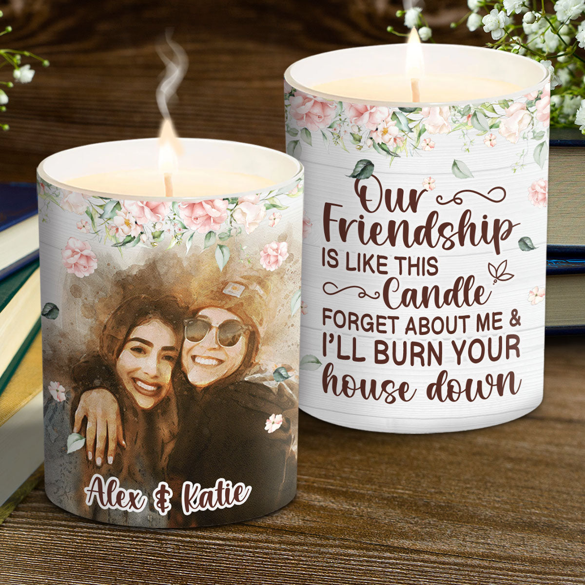 Our Friendship Is Like This Candle - Personalized Bestie Candle With Wooden Lid