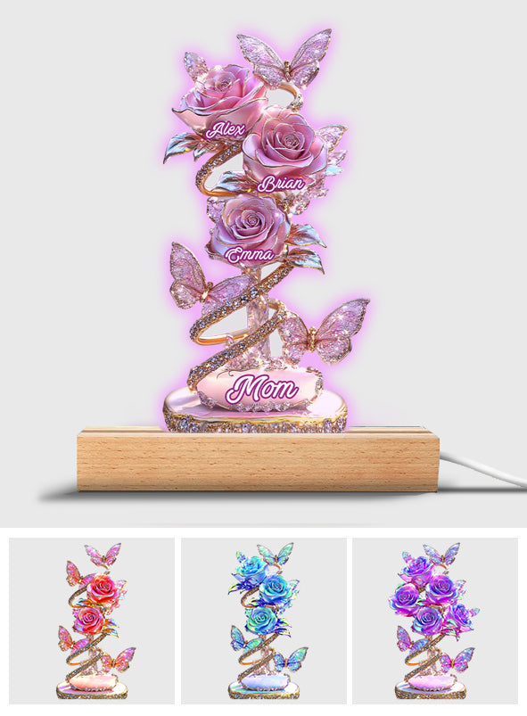 Cadeau « Mon jardin » pour maman, grand-mère : socle lumineux personnalisé en forme de maman