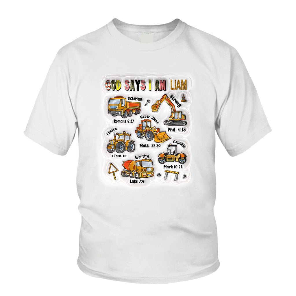 God Says I Am And Construction Car - Personalized Kid T-shirt And Hoodie