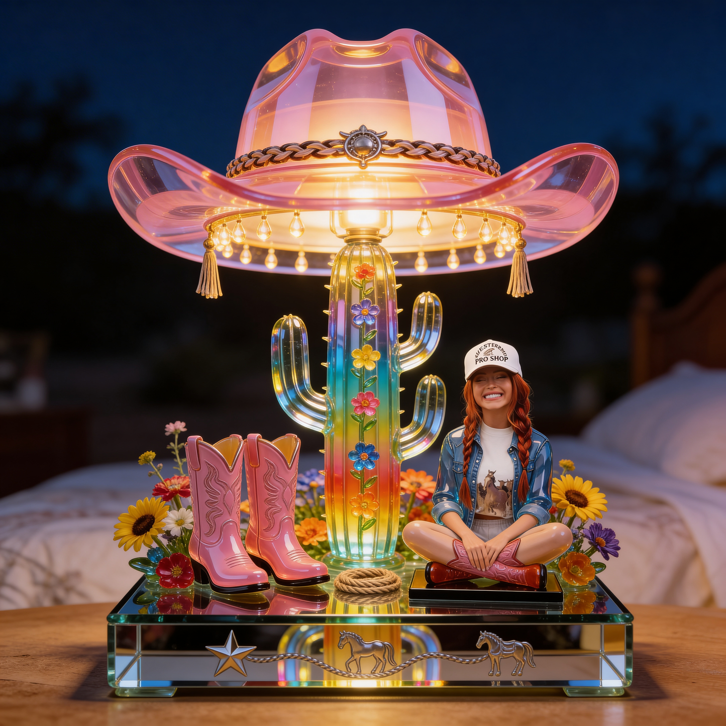 Rodeo Western Theme - Personalized Cowgirl Acrylic LED Night Light