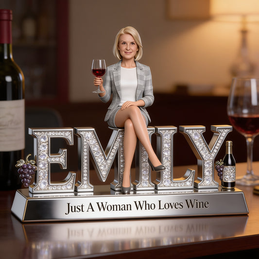 Personalized Old Woman Wine Lover Custom Shaped Acrylic Plaque, Custom Name Senior Desk Sign Gift for Her