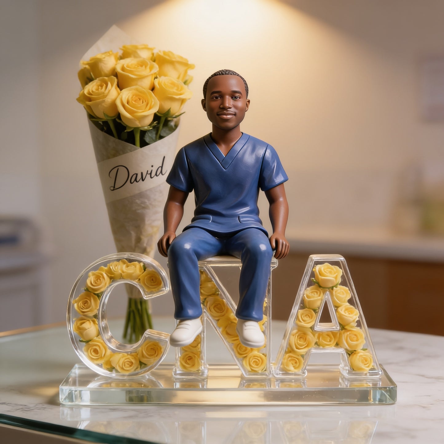 Personalized Black Male CNA Nurse Acrylic Plaque - Custom Name Floral Desk Decor Gift for Healthcare Workers Office