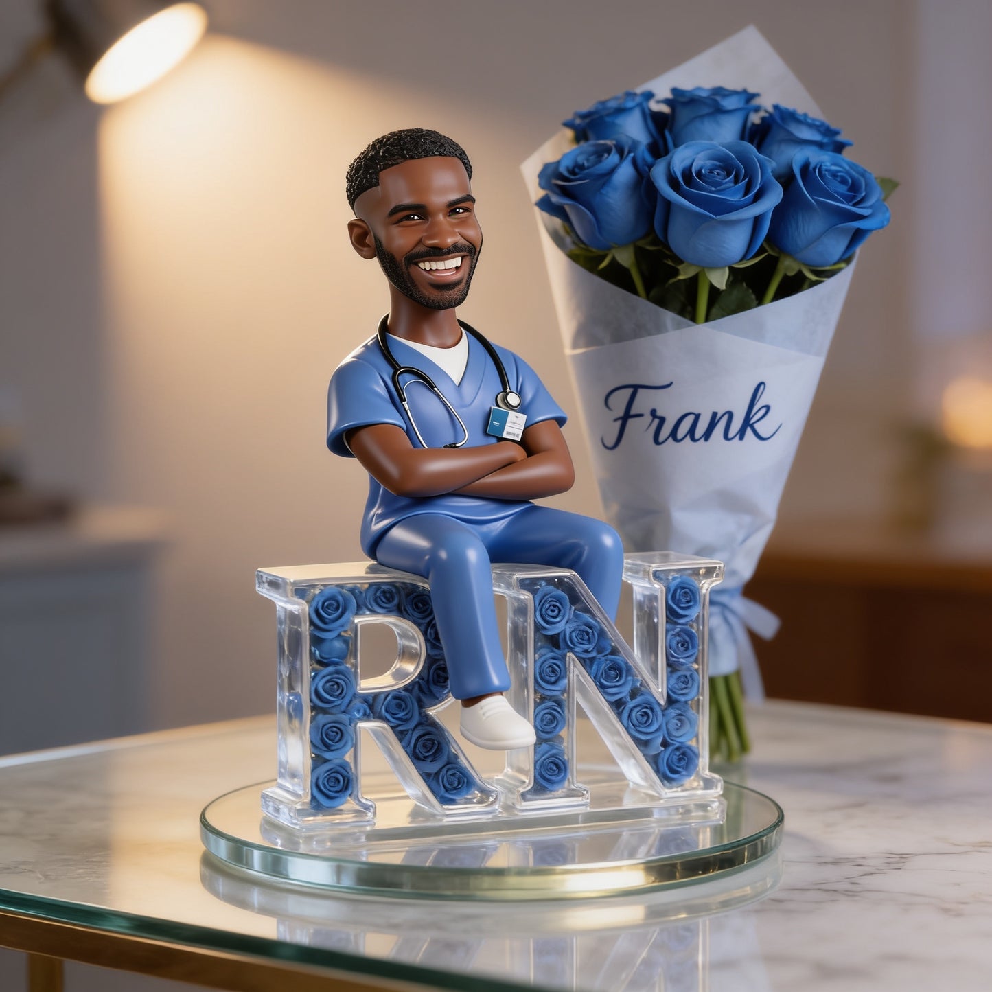 Personalized Black Male RN Photo Acrylic Plaque Custom Nursing Graduation Retirement Gift Black Healthcare Hero Office Desk Decor