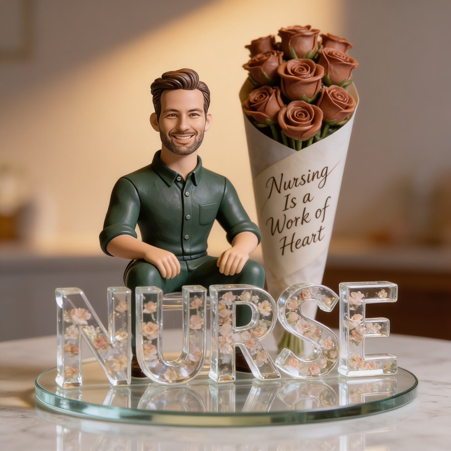 Personalized Latin Male Nurse Shaped Acrylic Plaque - Custom NURSE Desk Decor Gift for Healthcare Office Display