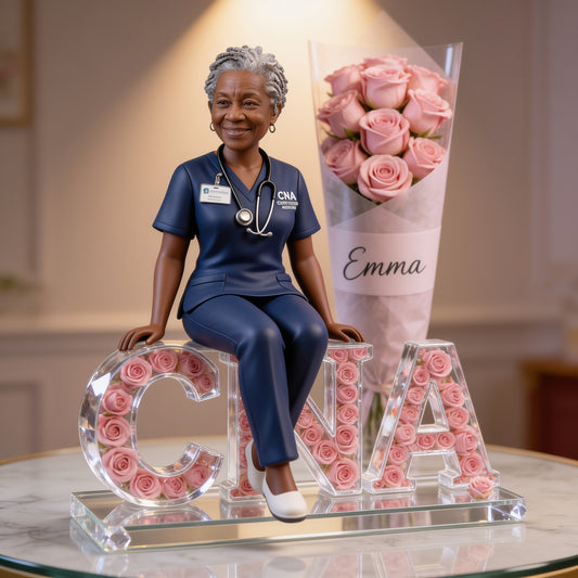 Personalized Old Black Female CNA Nurse Acrylic Plaque - Custom Name Floral Desk Decor Gift for Healthcare Workers Office
