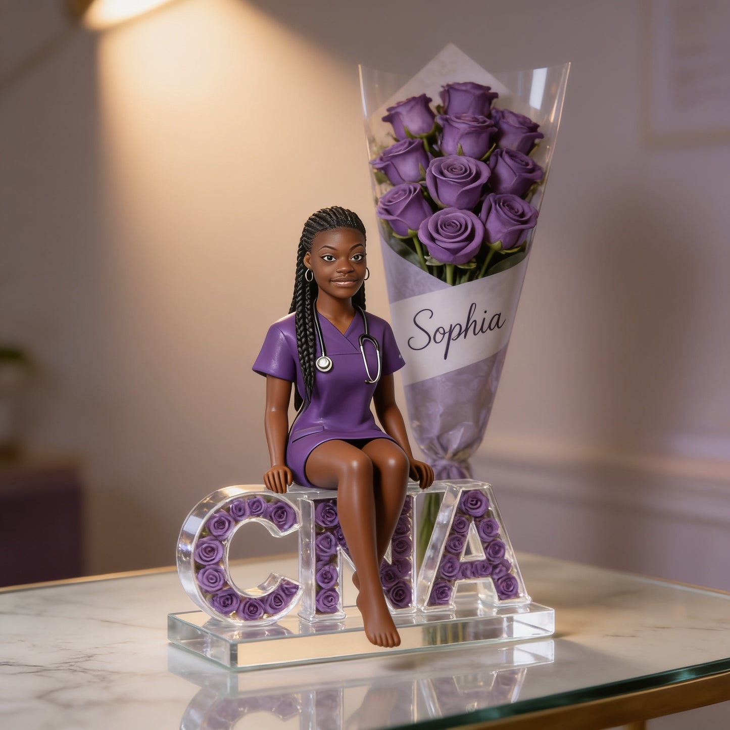 Personalized Black Female CNA Nurse Acrylic Plaque - Custom Name Floral Desk Decor Gift for Healthcare Workers Office