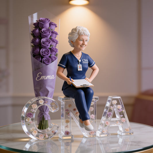 Personalized Old Female CNA Nurse Acrylic Plaque - Custom Name Floral Desk Decor Gift for Healthcare Workers Office