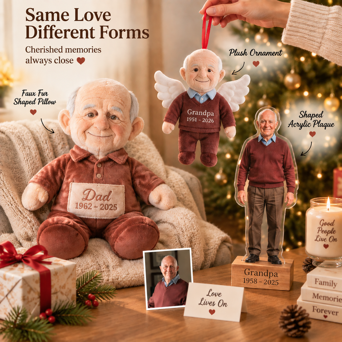 Coffret Cadeau Mémorial - Coussin en Fourrure Personnalisé & Ornement en Peluche & Plaque