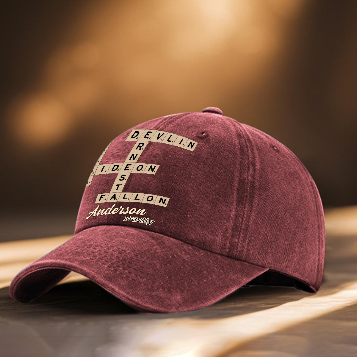 Mots croisés Scrabble « Amour et Famille » - Casquette en jean délavé personnalisée