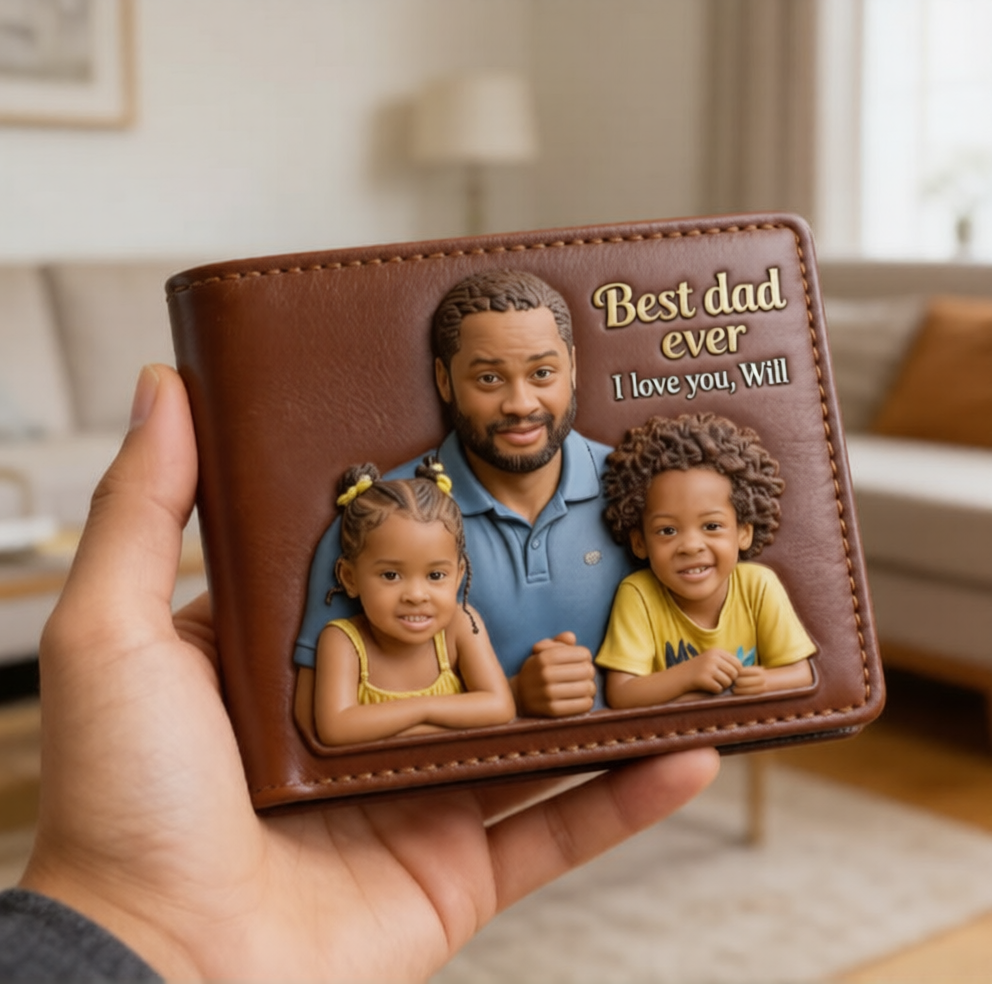 Photo Personnalisée - Portefeuille en Cuir pour Père