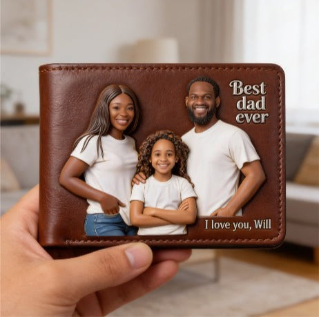 Photo Personnalisée - Portefeuille en Cuir pour Père