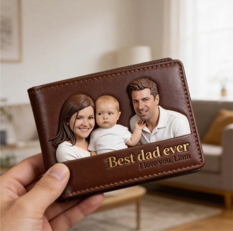 Photo Personnalisée - Portefeuille en Cuir pour Père