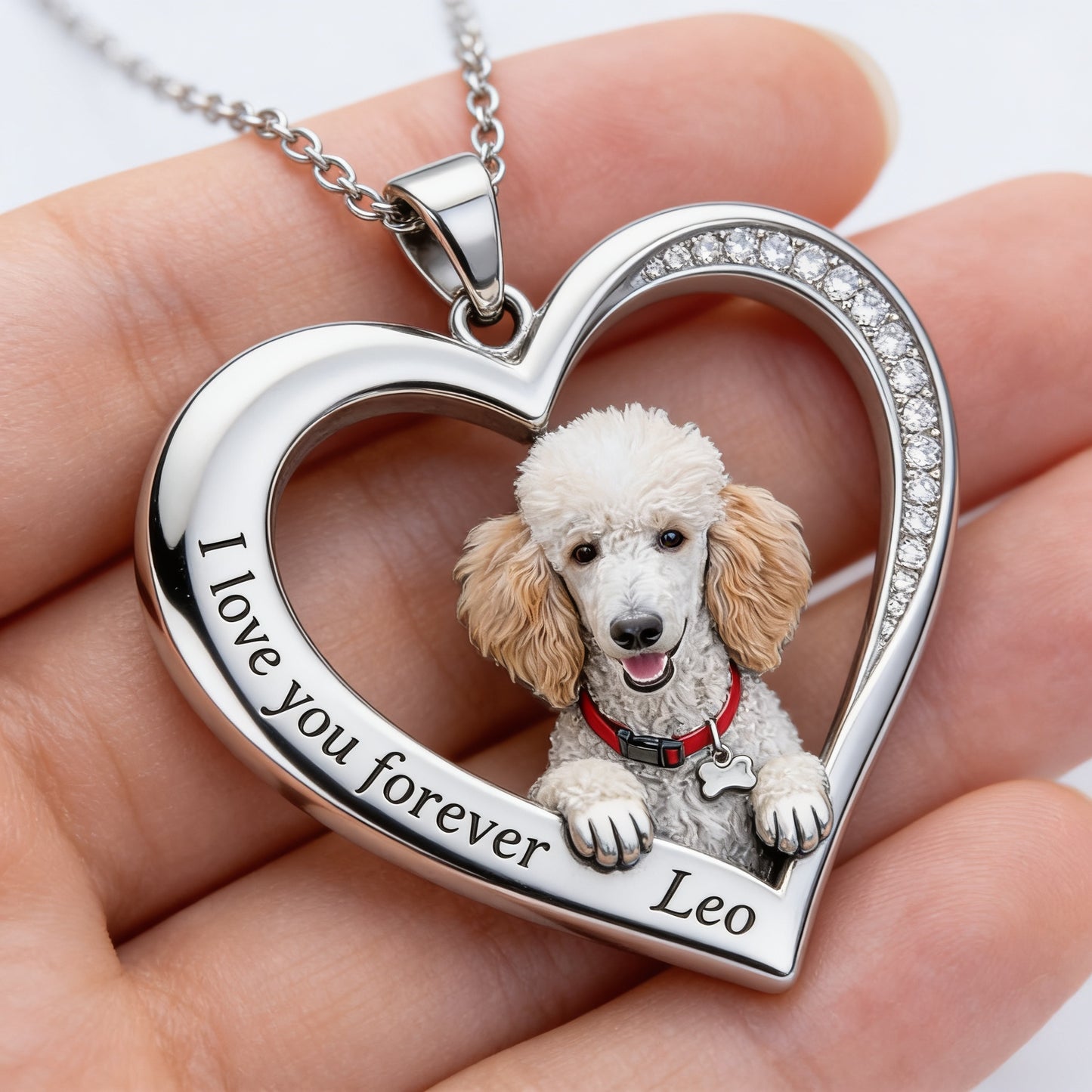 Custom Any Photo Standard Poodle Heart Pendant Necklace - Personalized Dog Memorial Keepsake Gift for Pet Owners
