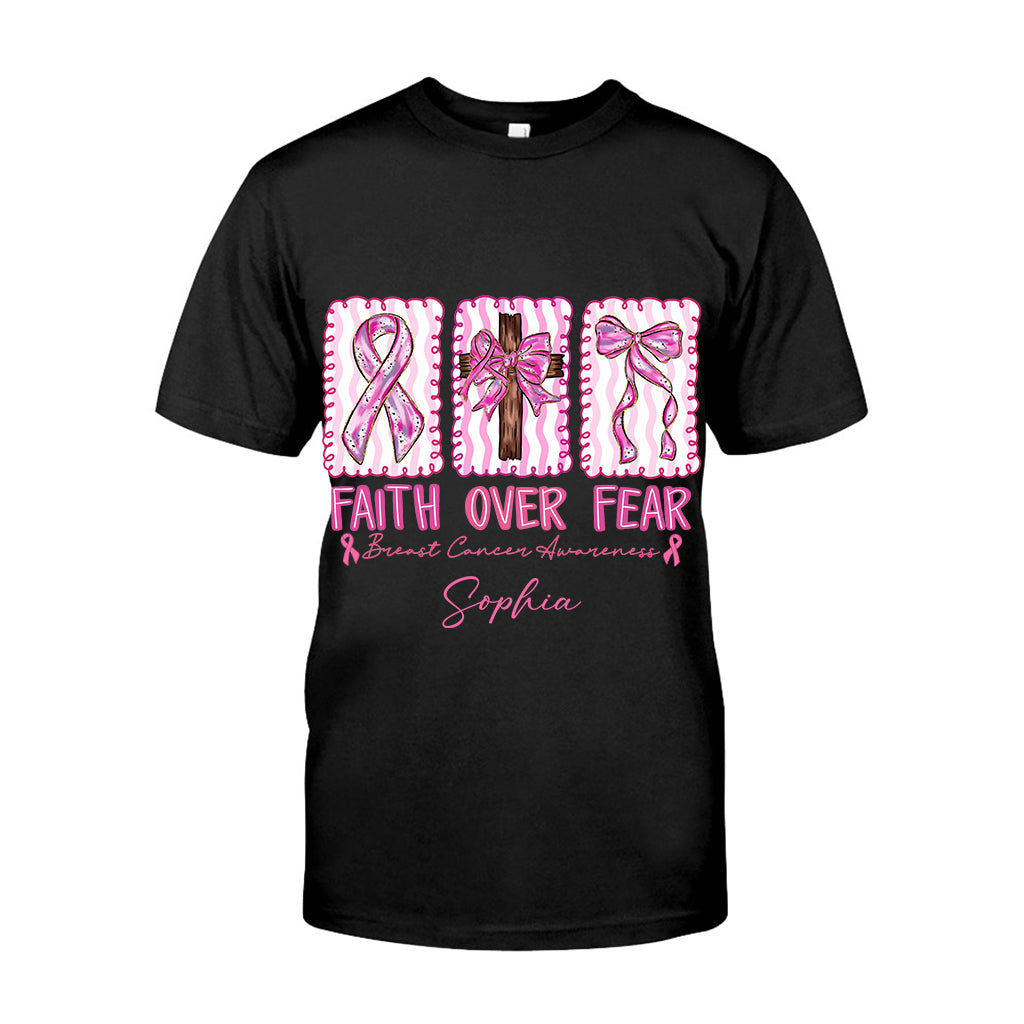 Guerrière contre le cancer du sein : la foi plutôt que la peur - T-shirt et sweat à capuche personnalisés pour la sensibilisation au cancer du sein