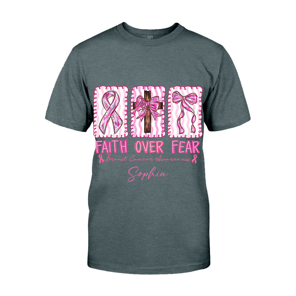 Guerrière contre le cancer du sein : la foi plutôt que la peur - T-shirt et sweat à capuche personnalisés pour la sensibilisation au cancer du sein