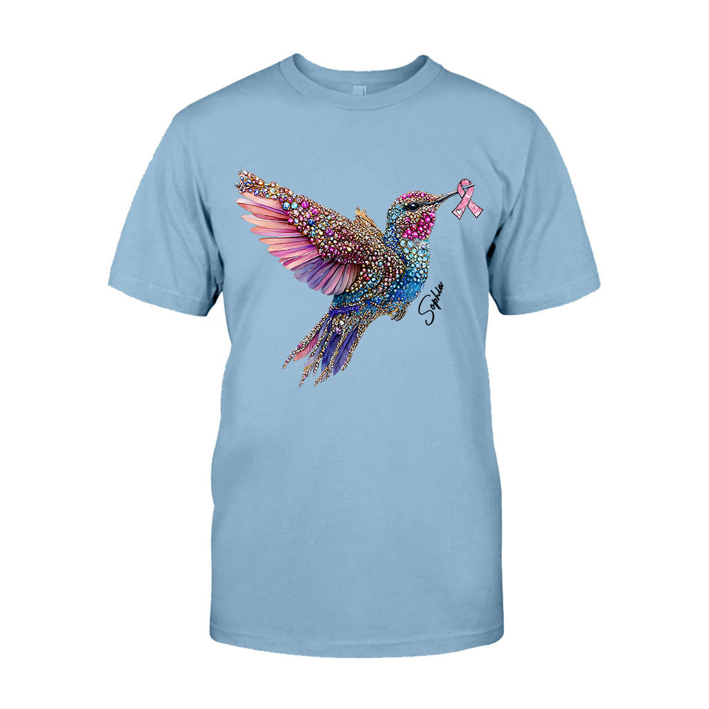 T-shirt et sweat à capuche personnalisés avec ruban rose et colibri en cristal pour la sensibilisation au cancer du sein