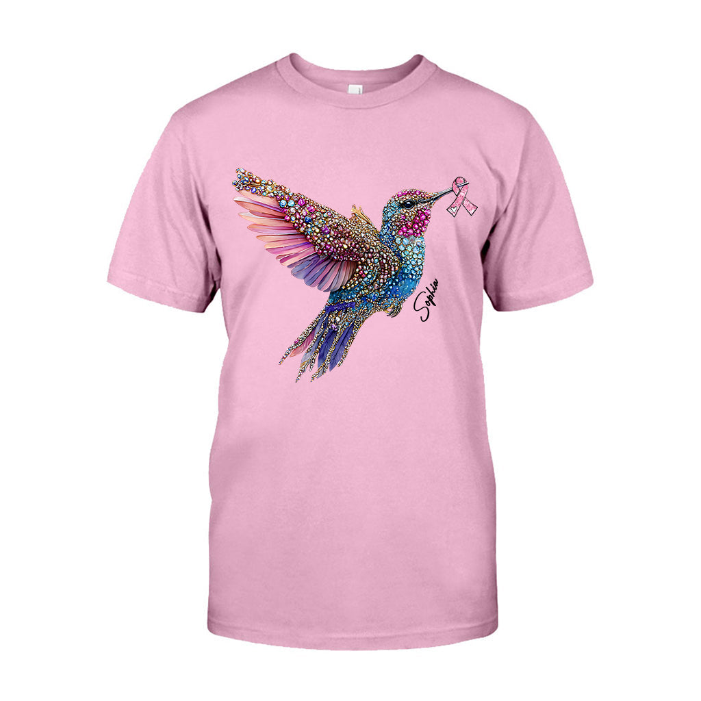 T-shirt et sweat à capuche personnalisés avec ruban rose et colibri en cristal pour la sensibilisation au cancer du sein