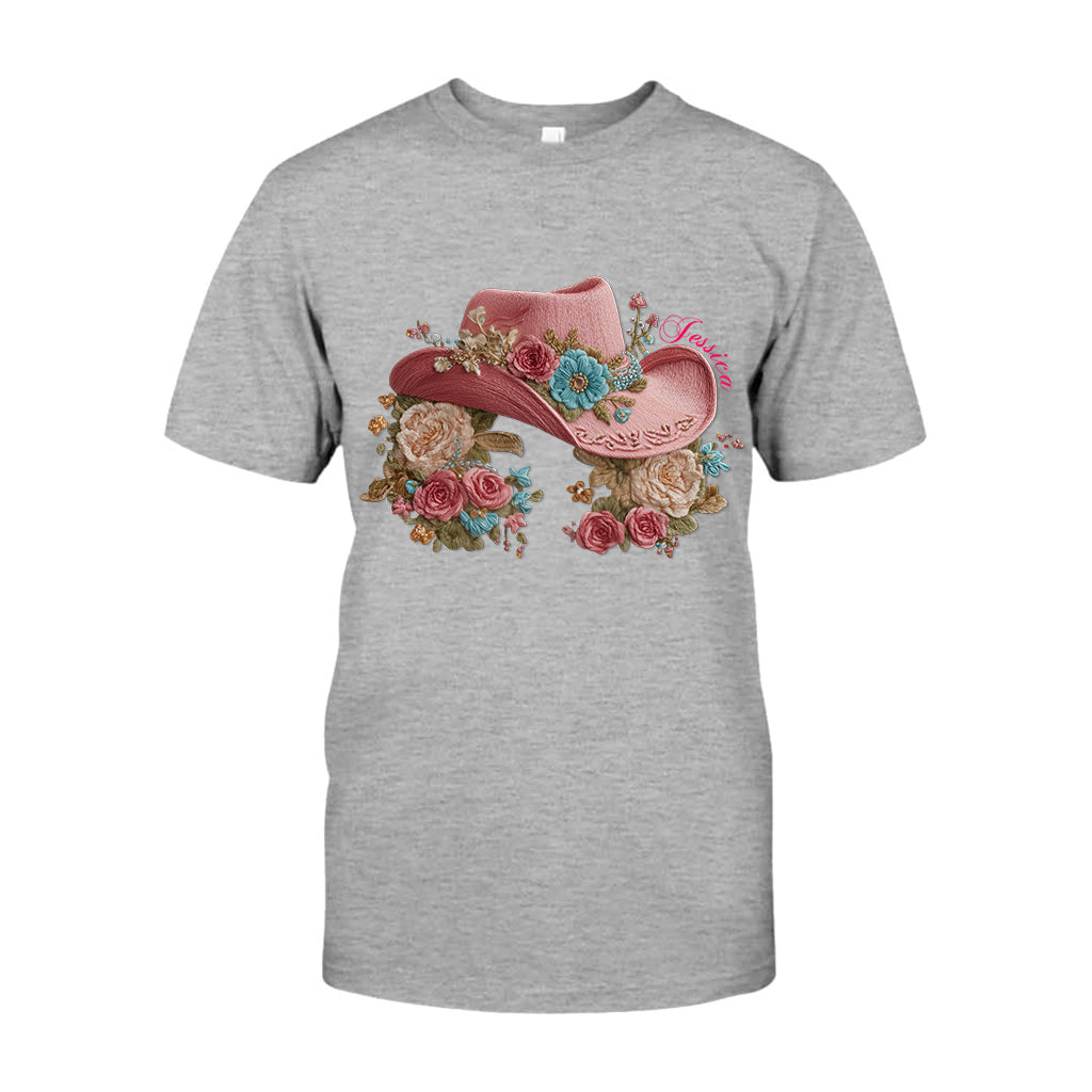 Chapeau de cowgirl et fleurs - T-shirt et sweat à capuche personnalisés pour cowgirl