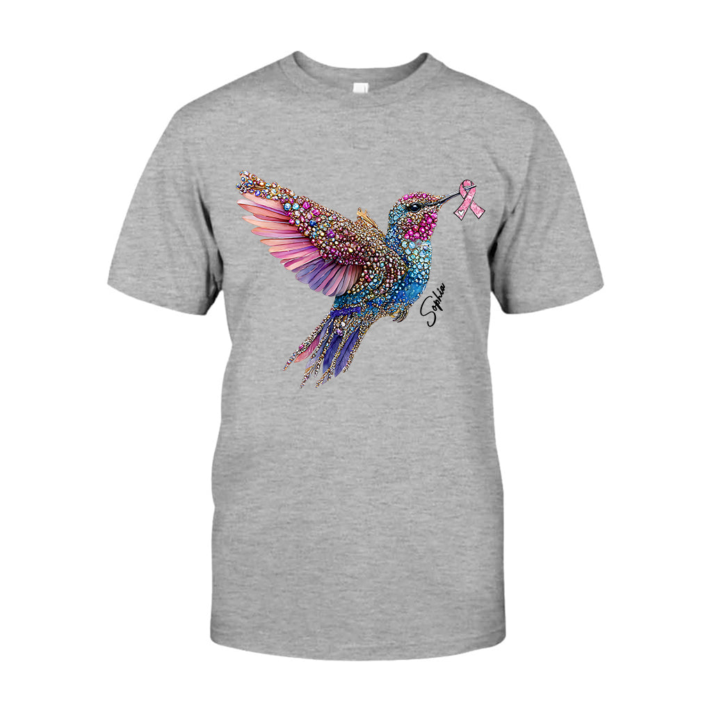 T-shirt et sweat à capuche personnalisés avec ruban rose et colibri en cristal pour la sensibilisation au cancer du sein