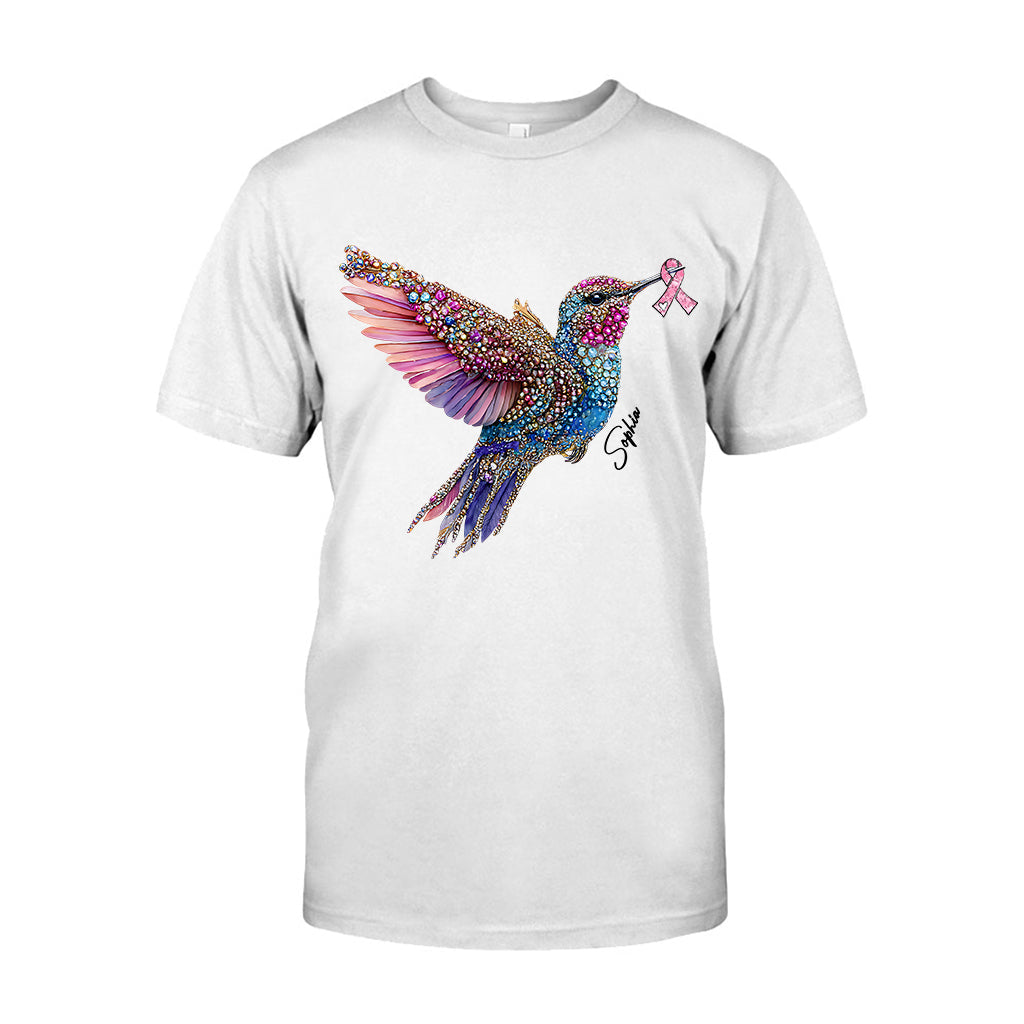 T-shirt et sweat à capuche personnalisés avec ruban rose et colibri en cristal pour la sensibilisation au cancer du sein