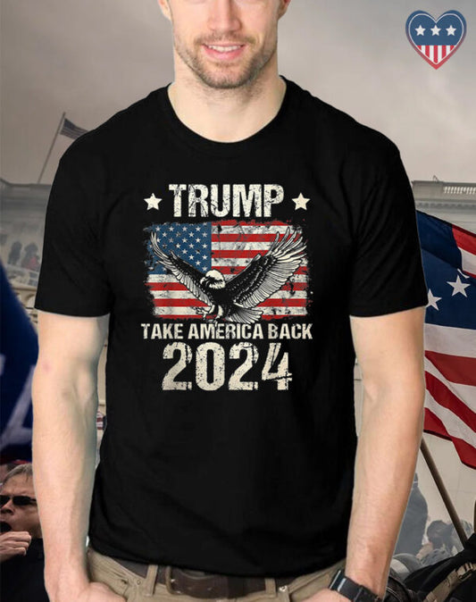 T-shirt et sweat à capuche Trump 2024 « Reprenons l'Amérique » avec drapeau américain