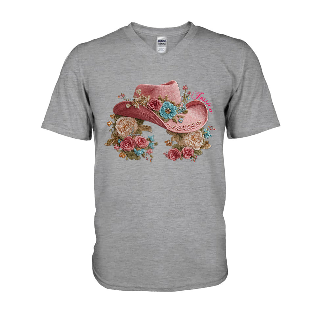 Chapeau de cowgirl et fleurs - T-shirt et sweat à capuche personnalisés pour cowgirl