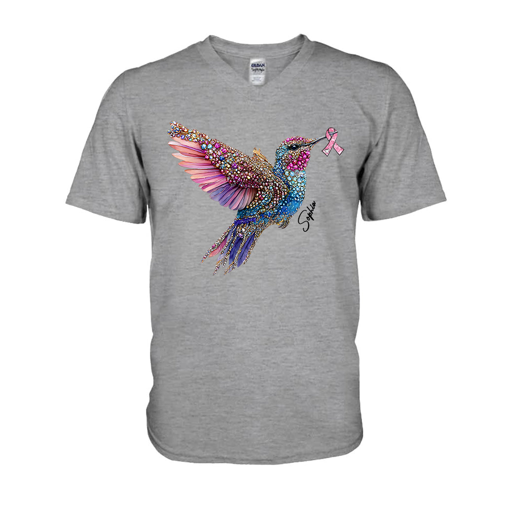 T-shirt et sweat à capuche personnalisés avec ruban rose et colibri en cristal pour la sensibilisation au cancer du sein