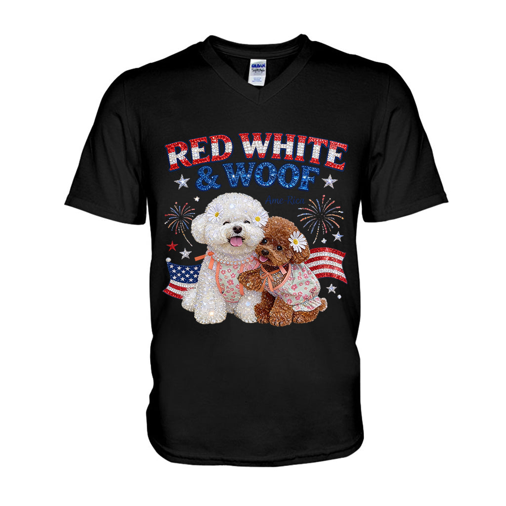 Rouge Blanc Woof - T-shirt et Sweat à Capuche Personnalisés pour Chien