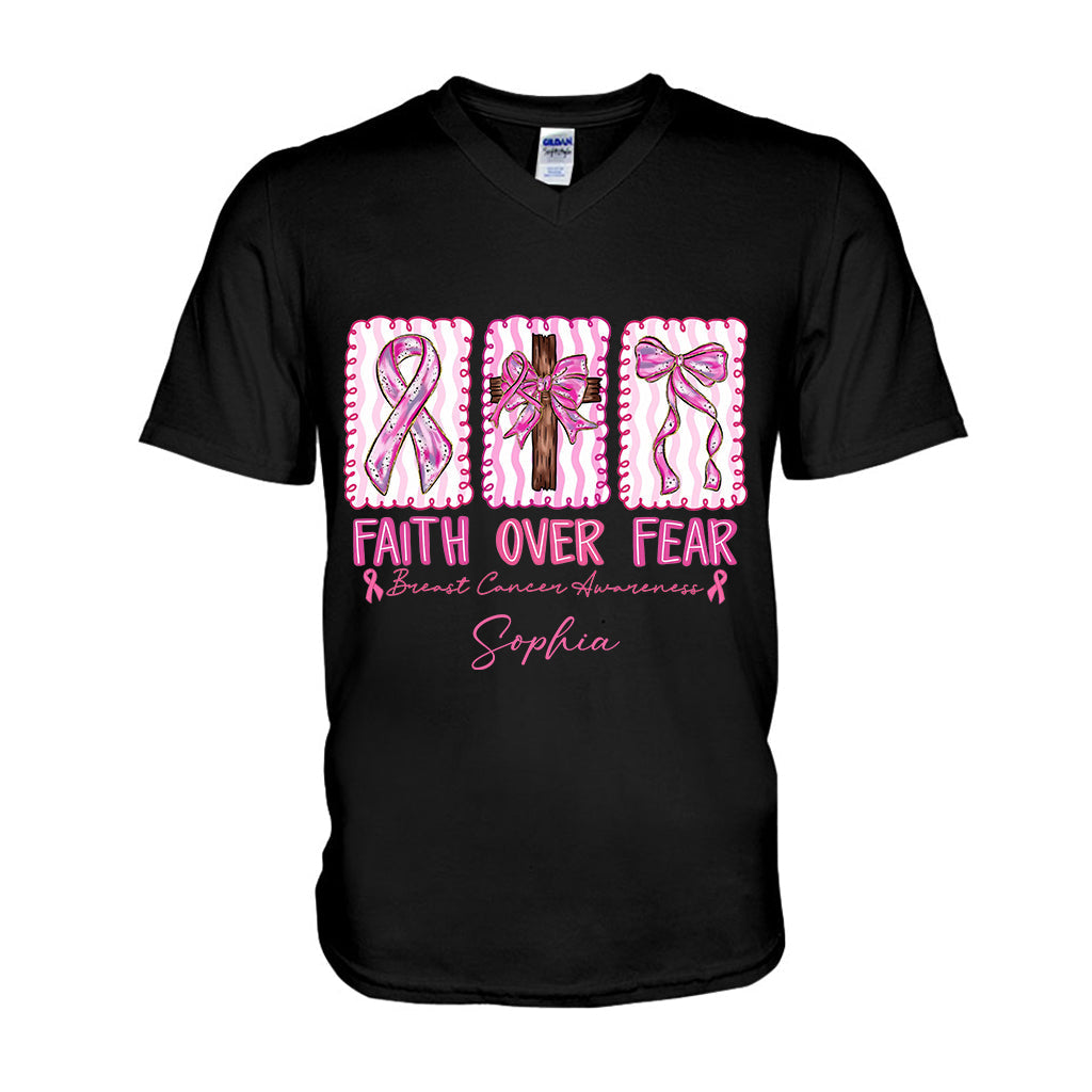 Guerrière contre le cancer du sein : la foi plutôt que la peur - T-shirt et sweat à capuche personnalisés pour la sensibilisation au cancer du sein