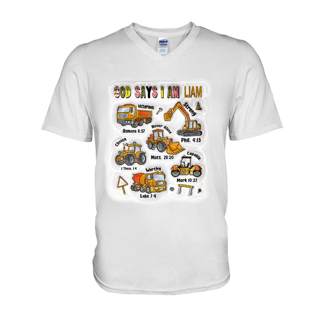 God Says I Am And Construction Car - Personalized Kid T-shirt And Hoodie