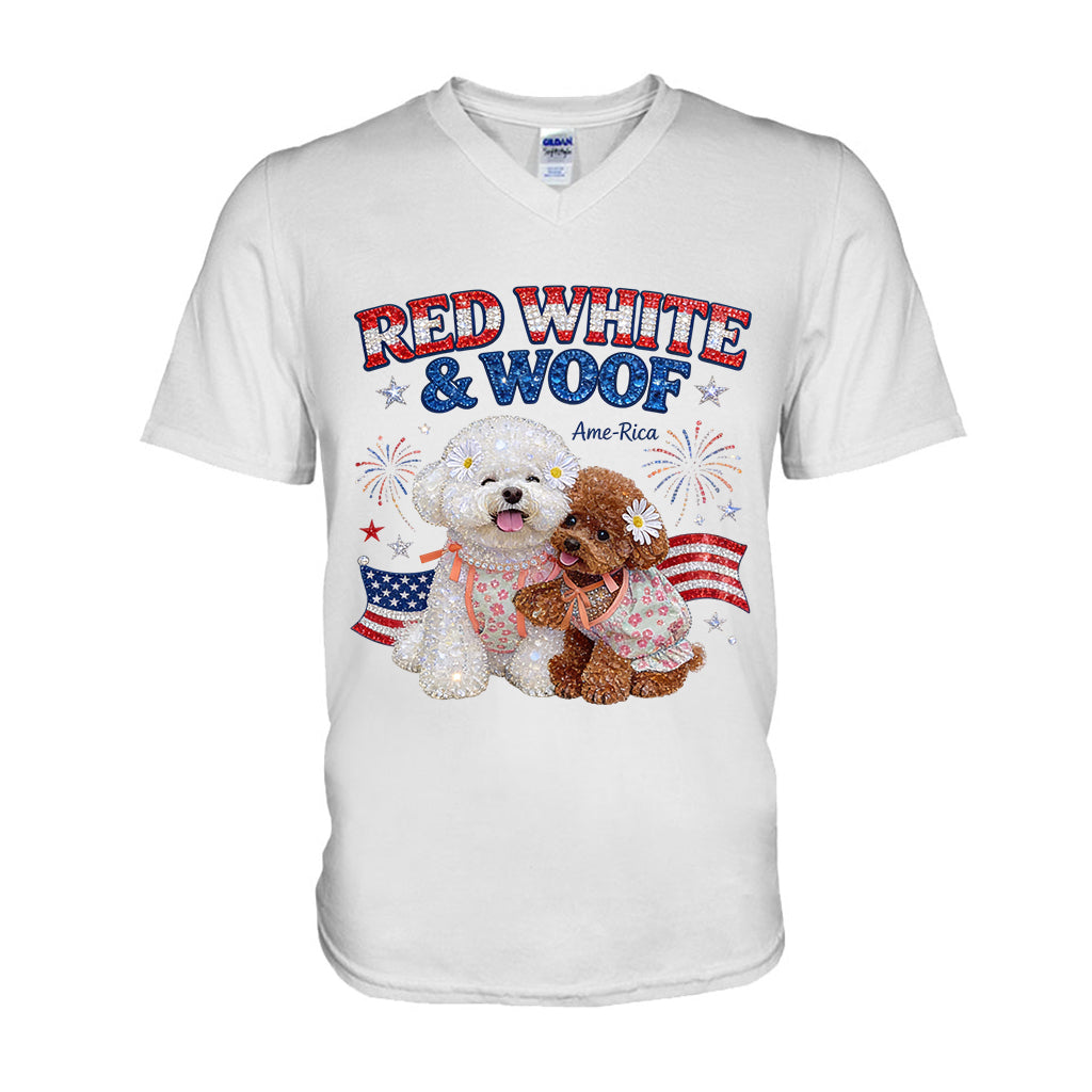 Rouge Blanc Woof - T-shirt et Sweat à Capuche Personnalisés pour Chien