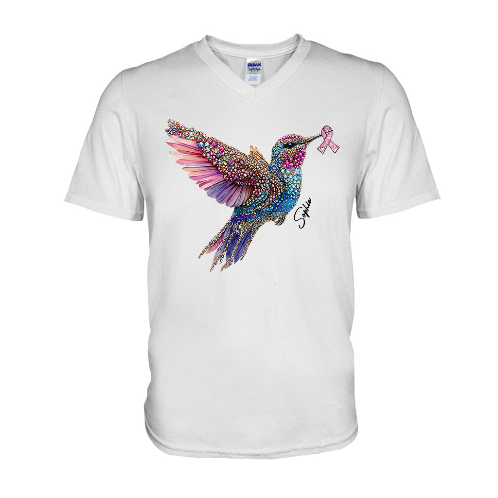 T-shirt et sweat à capuche personnalisés avec ruban rose et colibri en cristal pour la sensibilisation au cancer du sein