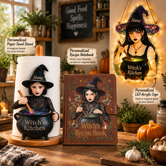 The Witchy Soul Gift Set - Personalized Witch Paper Towel Stand & Notebook & LED Acrylic