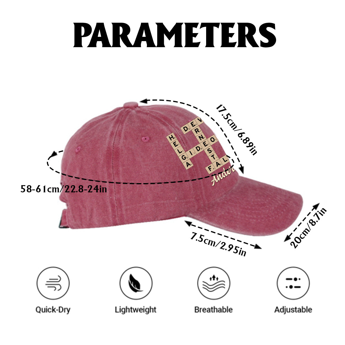 Mots croisés Scrabble « Amour et Famille » - Casquette en jean délavé personnalisée