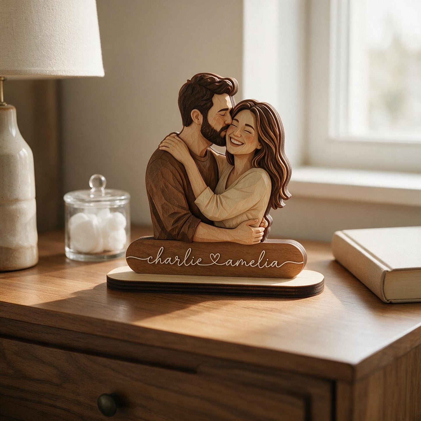 Personalized 2-Layered Wooden Couple Plaque - Custom Names Romantic Anniversary Gift for Wife Husband