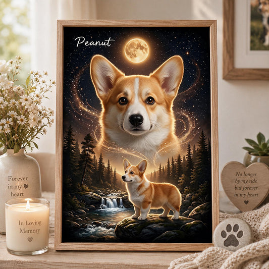 Affiche Personnalisée de Corgi Pembroke au Clair de Lune, Cadeau Mémorial pour Amateurs de Chiens