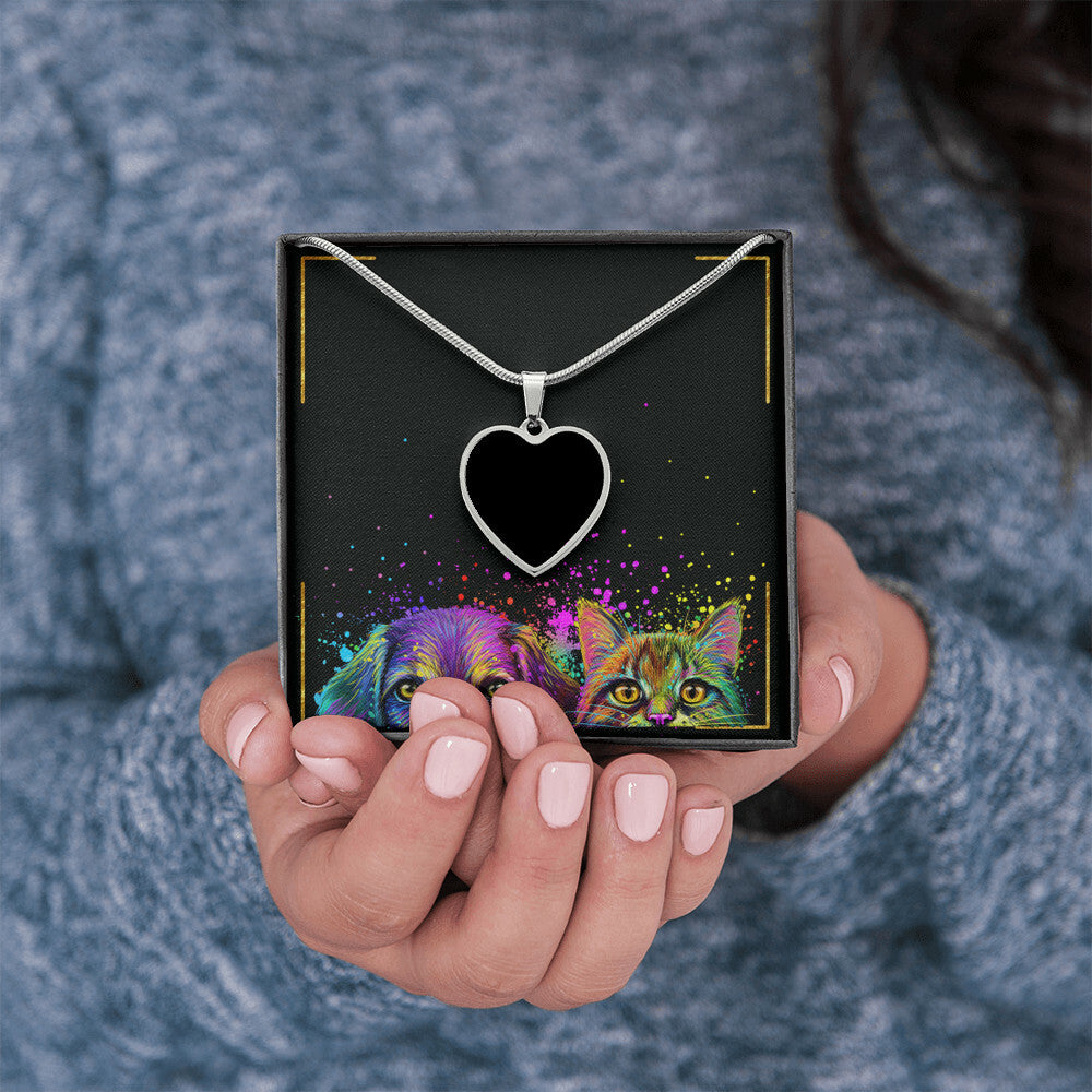 Je les enverrai sans ailes - Collier pendentif cœur chat personnalisé cat6401