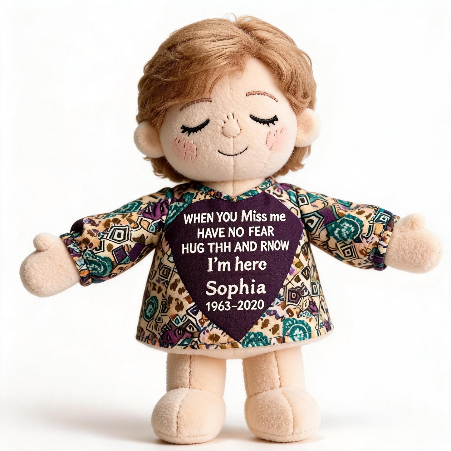 Custom Memorial Older Women Grandma Plush Doll - Personalized Granddaughter Memorial Bear, Comforting Grief Keepsake Gift