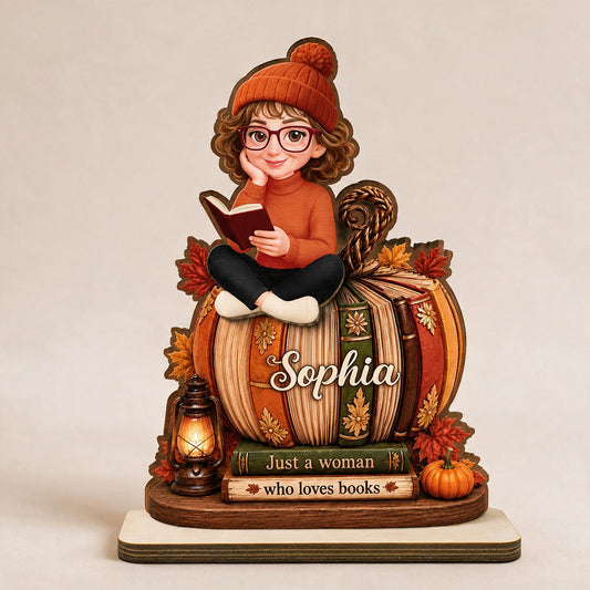 Plaque en Bois Personnalisée Citrouille de Livre d'Automne - Décor pour Amateurs de Livres
