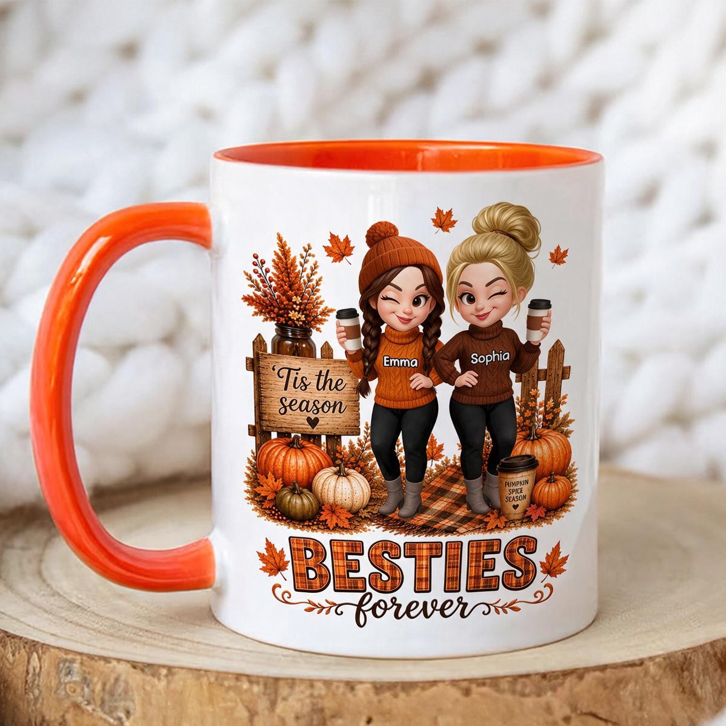 Custom Name Fall Besties Forever Mug | Personalized Pumpkin Season Best Friend Gift