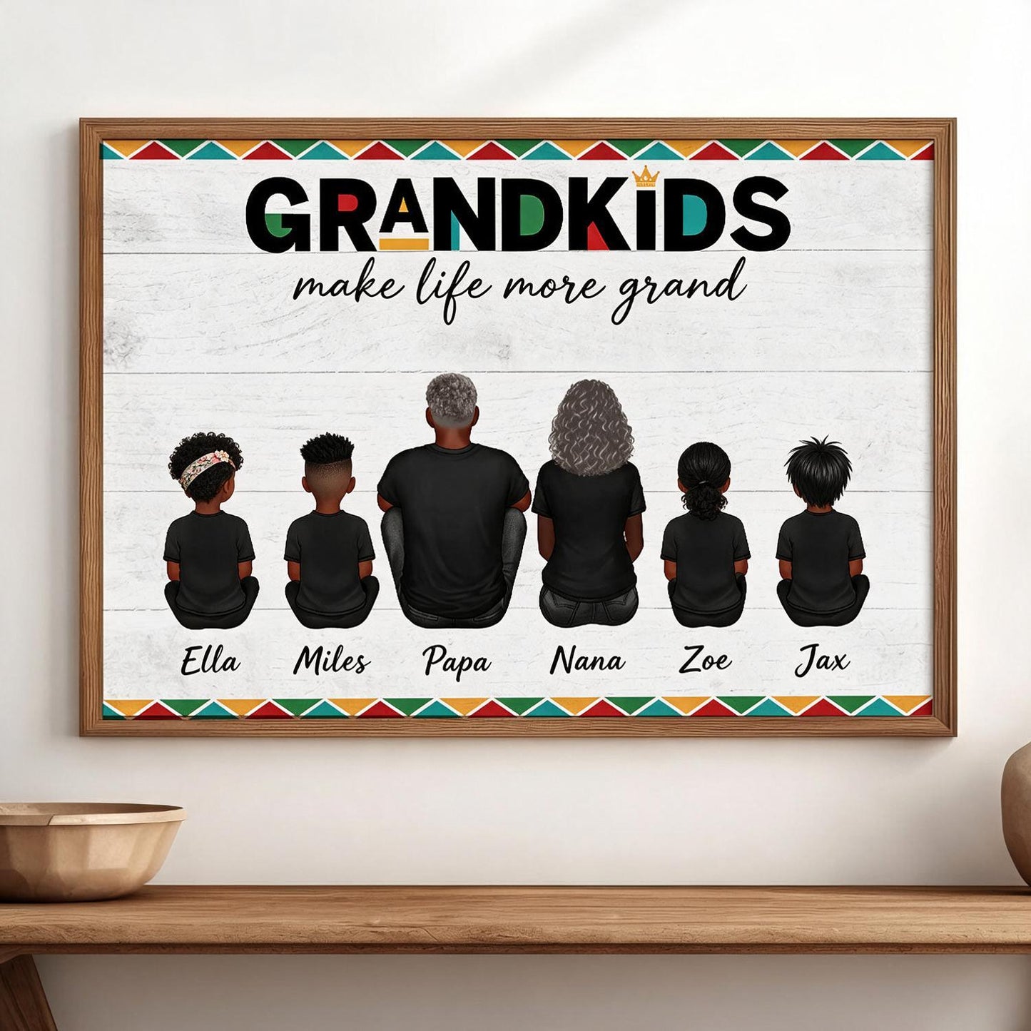 Personalized Tribal Border Grandparents Poster - Grandkids Make Life More Grand Custom Name Wall Art Gift