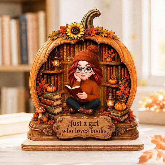 Juste une fille qui aime les livres Plaque en bois personnalisée à 2 couches - Cadeau d'automne pour les lecteurs