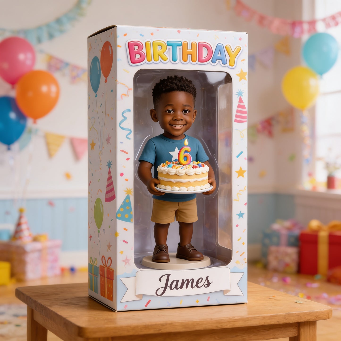 Personalized Custom Black Little Boy Birthday Doll 3D Figurine with Customized Window Display Box Keepsake Gift for Son Grandson Nephew