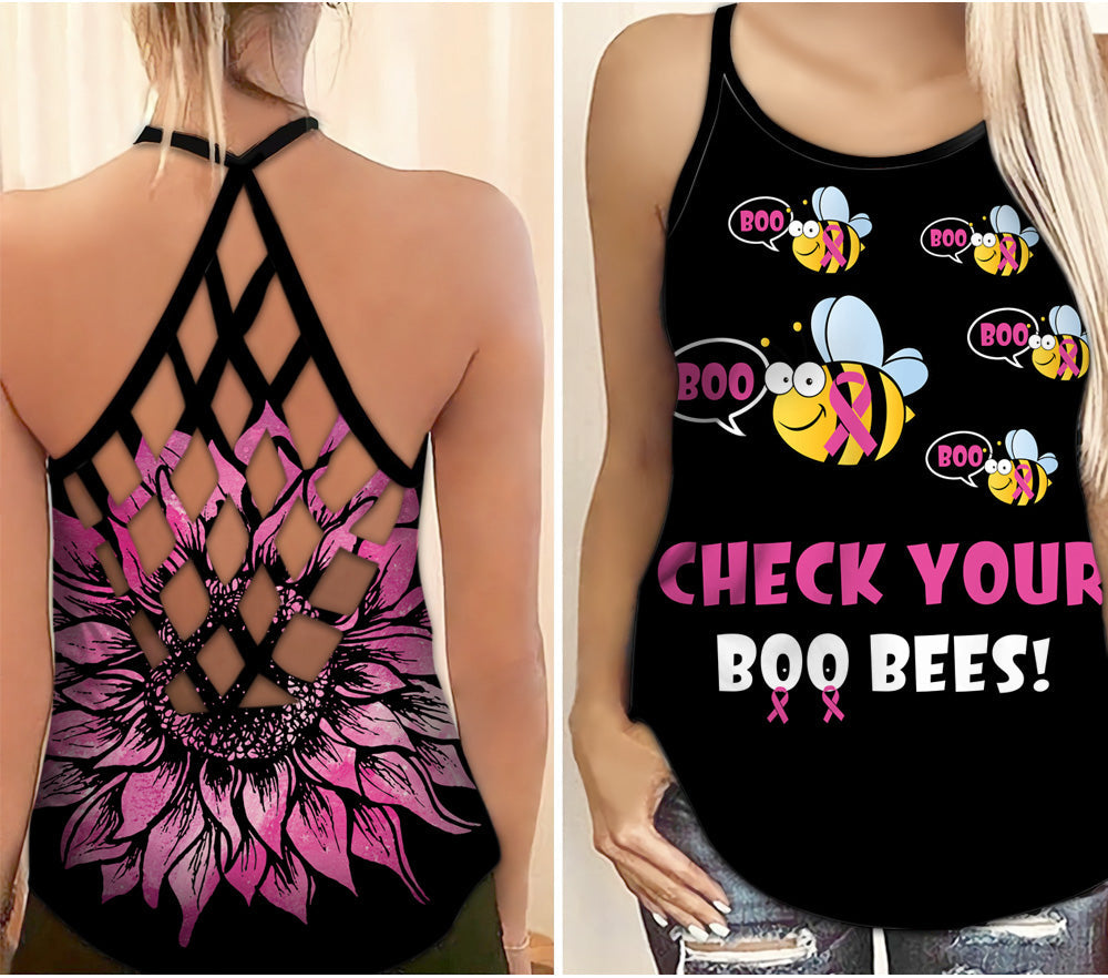 Check Your Boo Bees - Breast Cancer Awareness Cross Tank Top 0722