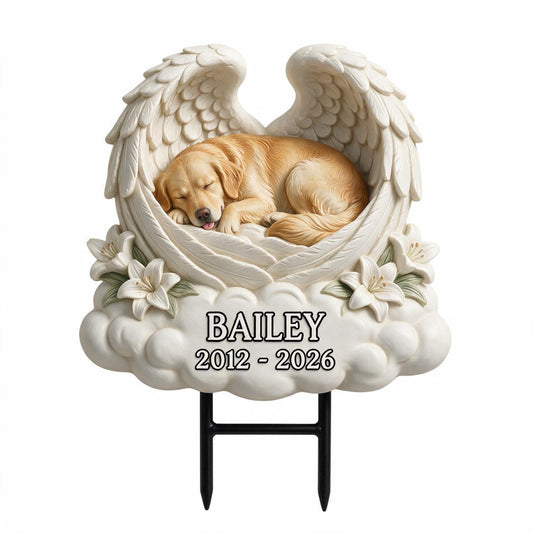 Panneau commémoratif personnalisé pour Golden Retriever avec ailes d'ange