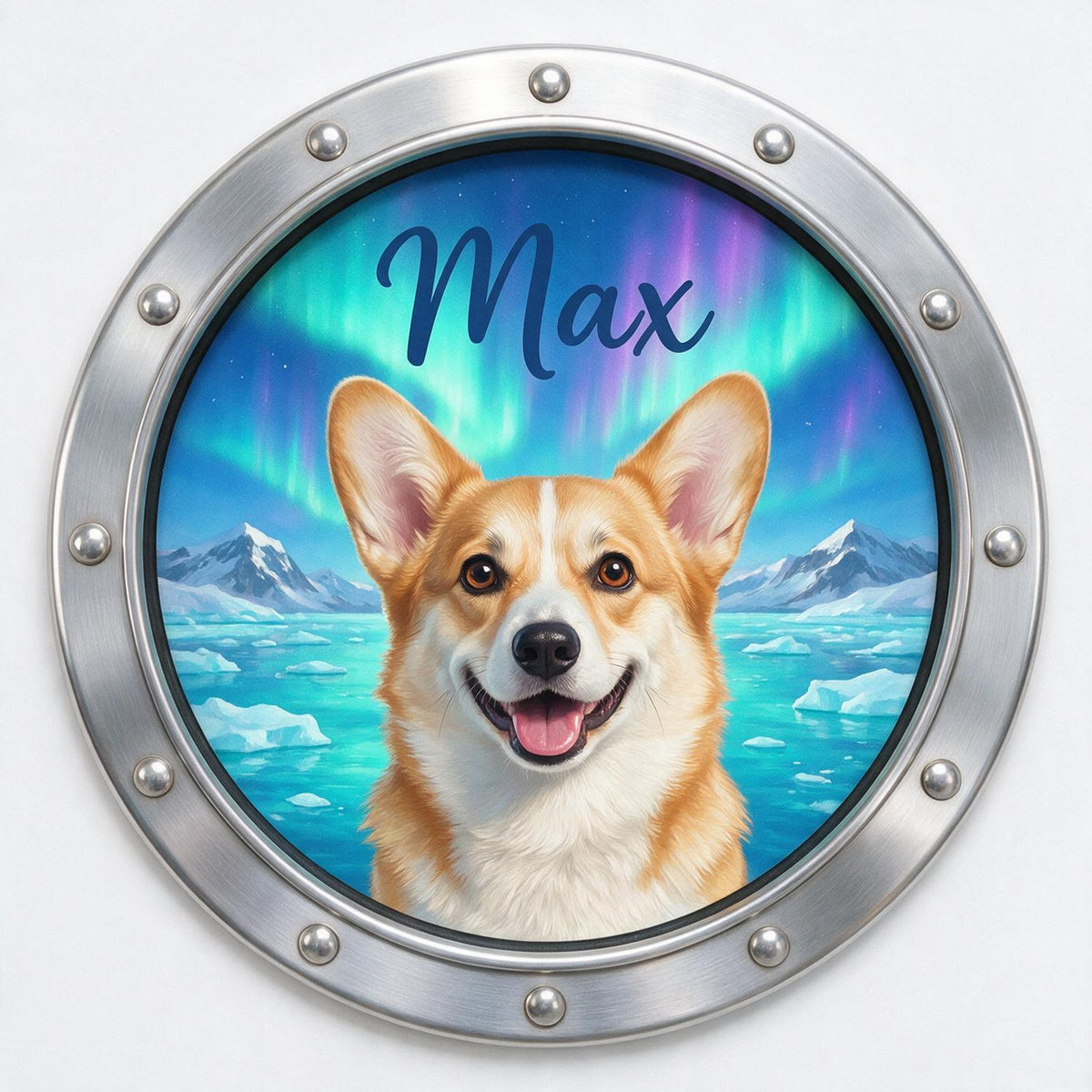 Personalized Smiling Corgi Peeking Porthole Cruise Door Magnet - Pet Lover Travel Keepsake