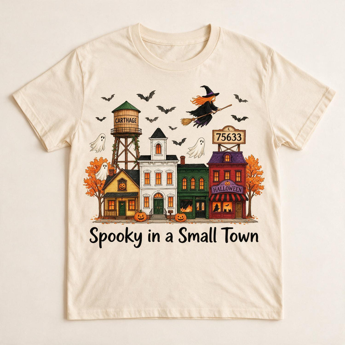 T-shirt Halloween Personnalisé Photo de Petite Ville Effrayante, Nom de Ville & Code Postal