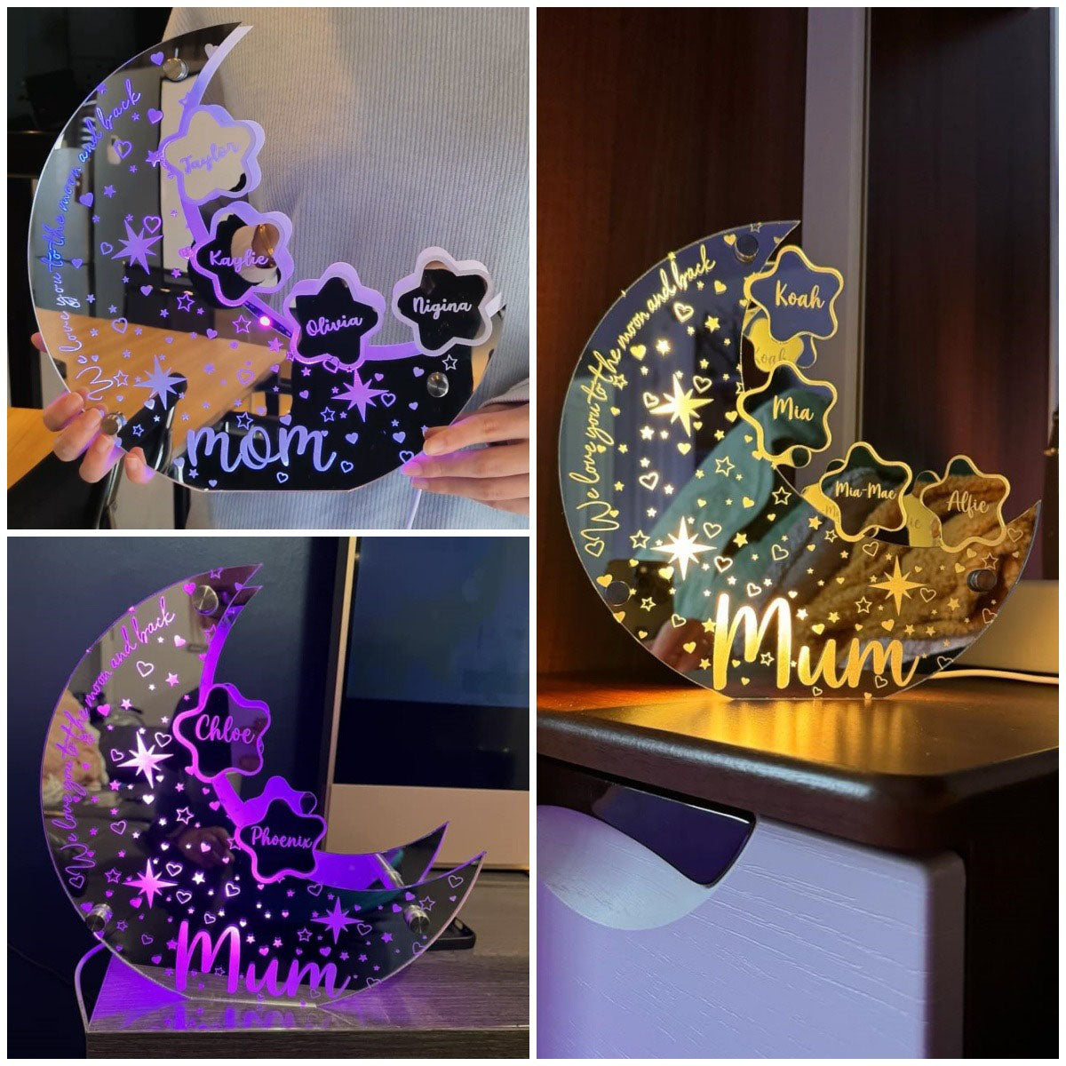 Miroir lumineux personnalisé avec n'importe quel nom - Pièce lumineuse pour maman