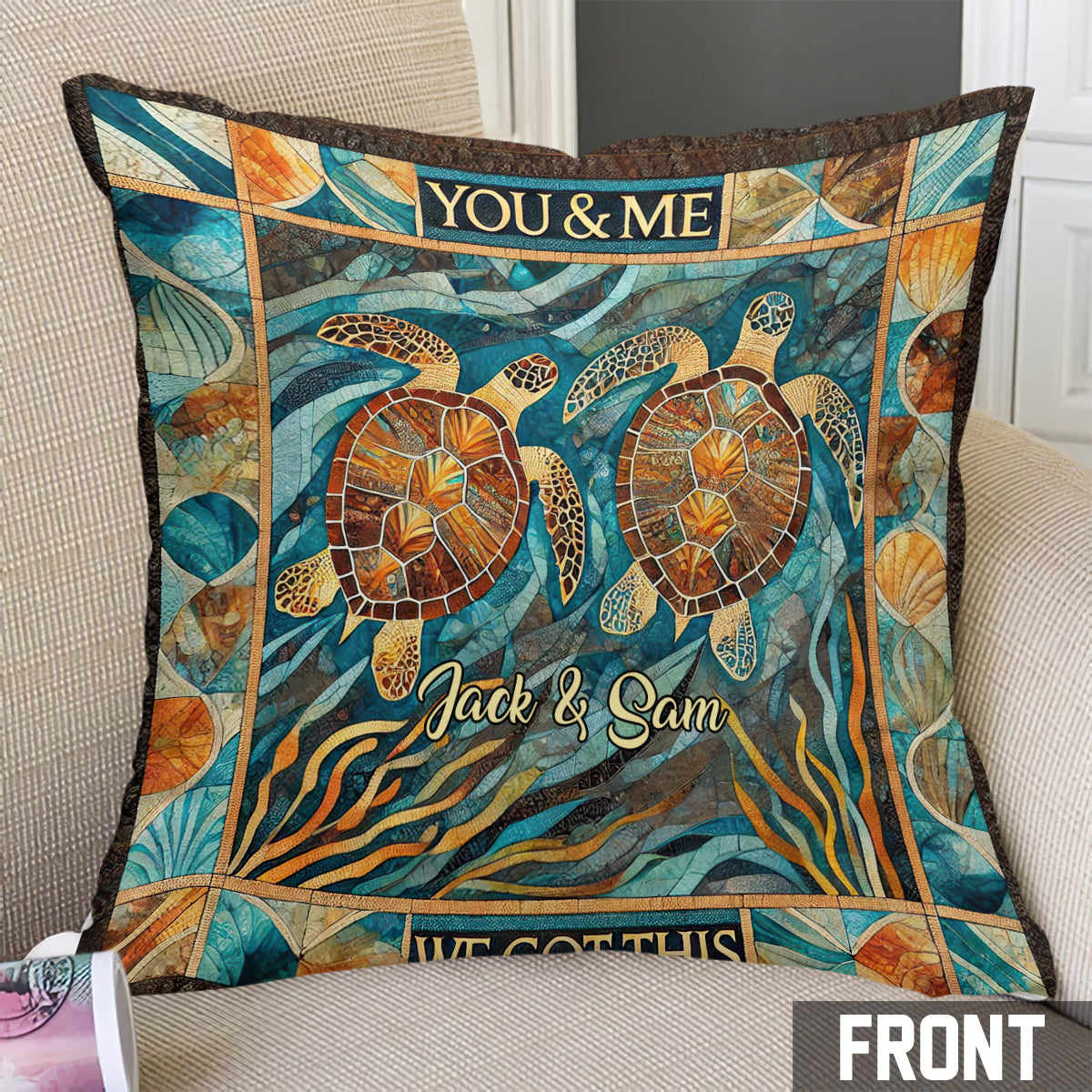 You & Me, We Got This - Personalized Turtle Throw Pillow